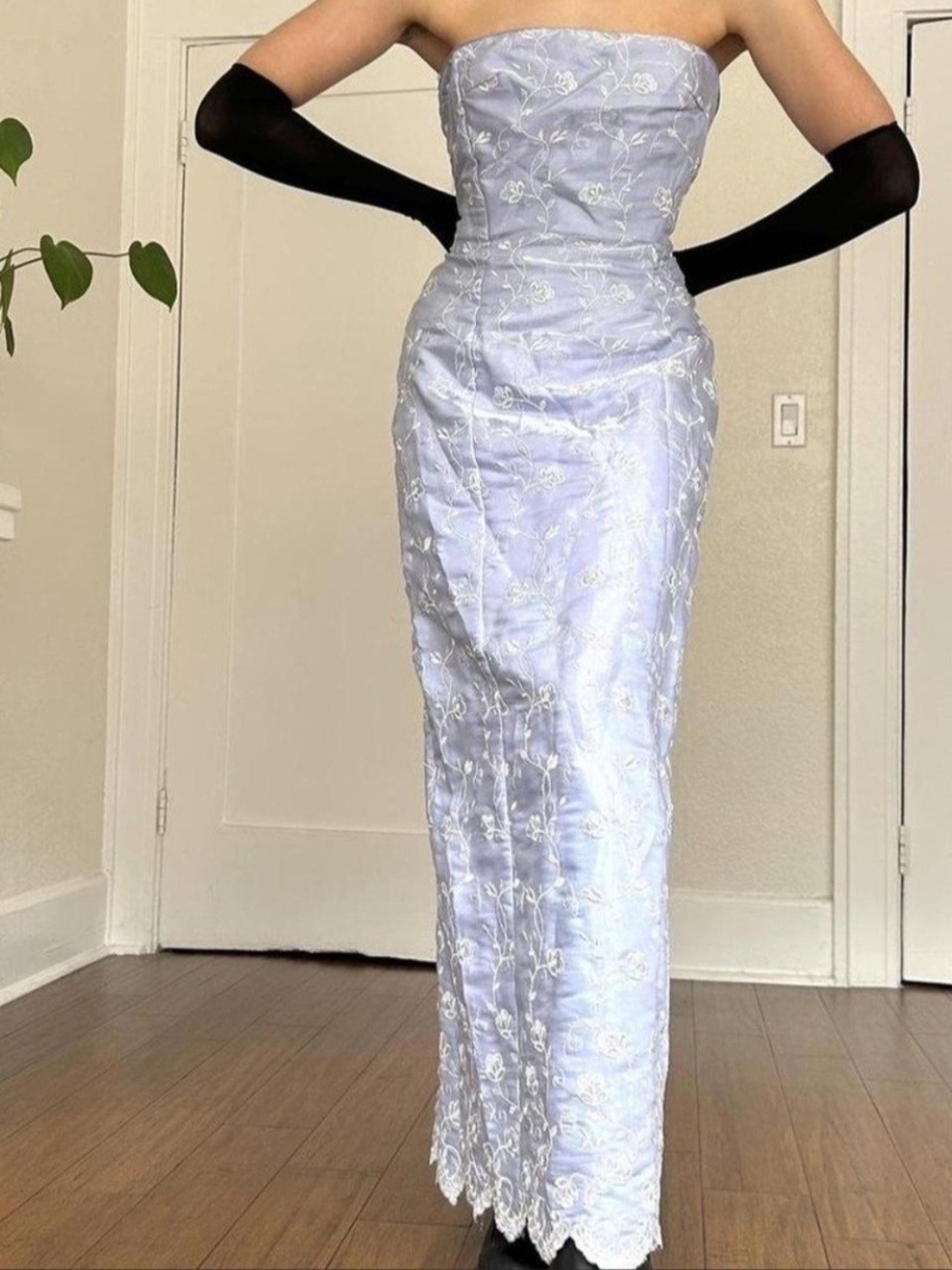 Strapless Embroidered Light Lavender Maxi Dress